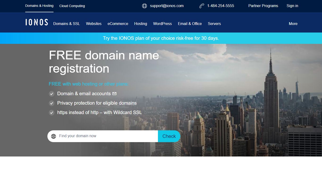 FREE Domain Name » Get a Free Lifetime .com » With Email plan - IONOS